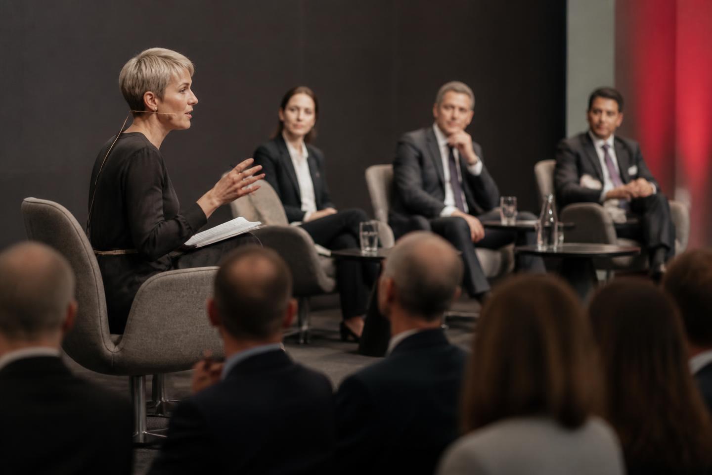 Dummy-Beispielbild einer moderierten internationalen Konferenz